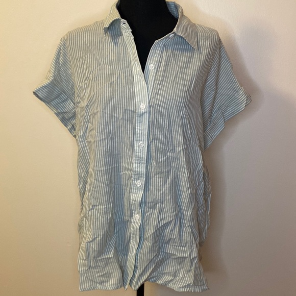 NWT! Casa Cabana Sammie Dobby Stripe Short Sleeve Button-Up Tunic Shirt - Picture 3 of 8